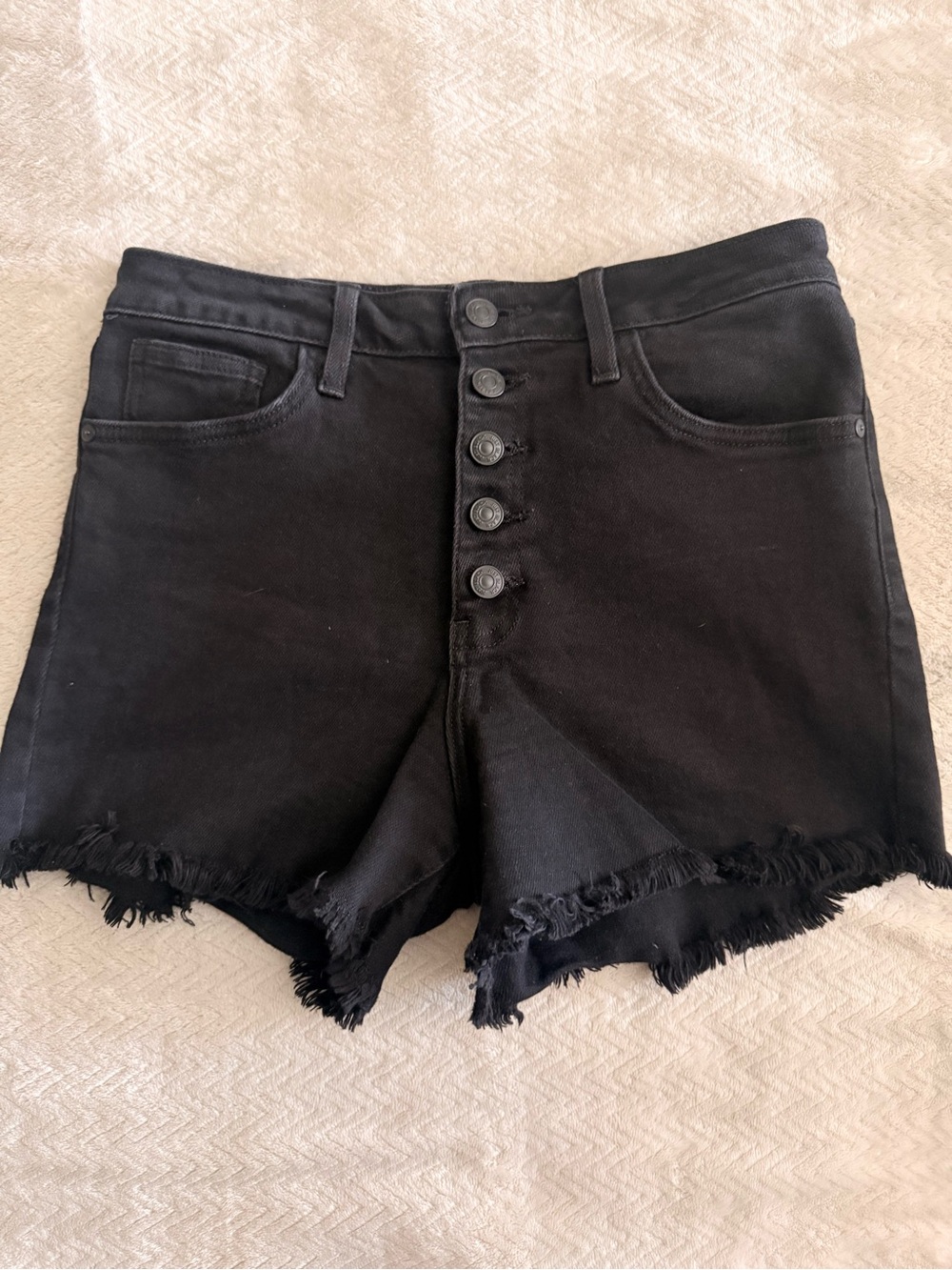 Just Black Denim Black High Rise Button Fly Frayed Shorts Size 29